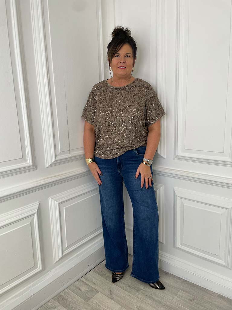 Sequin Shimmer Top - Taupe