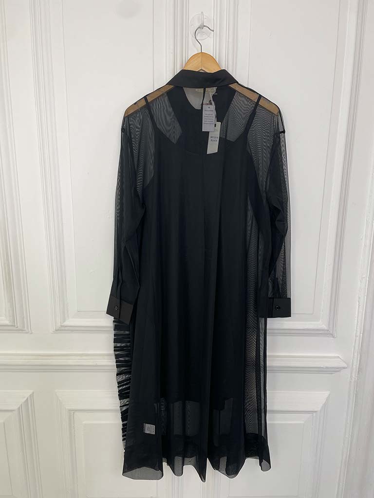 Malissa J Sheer Pleat Shirt Dress - Black