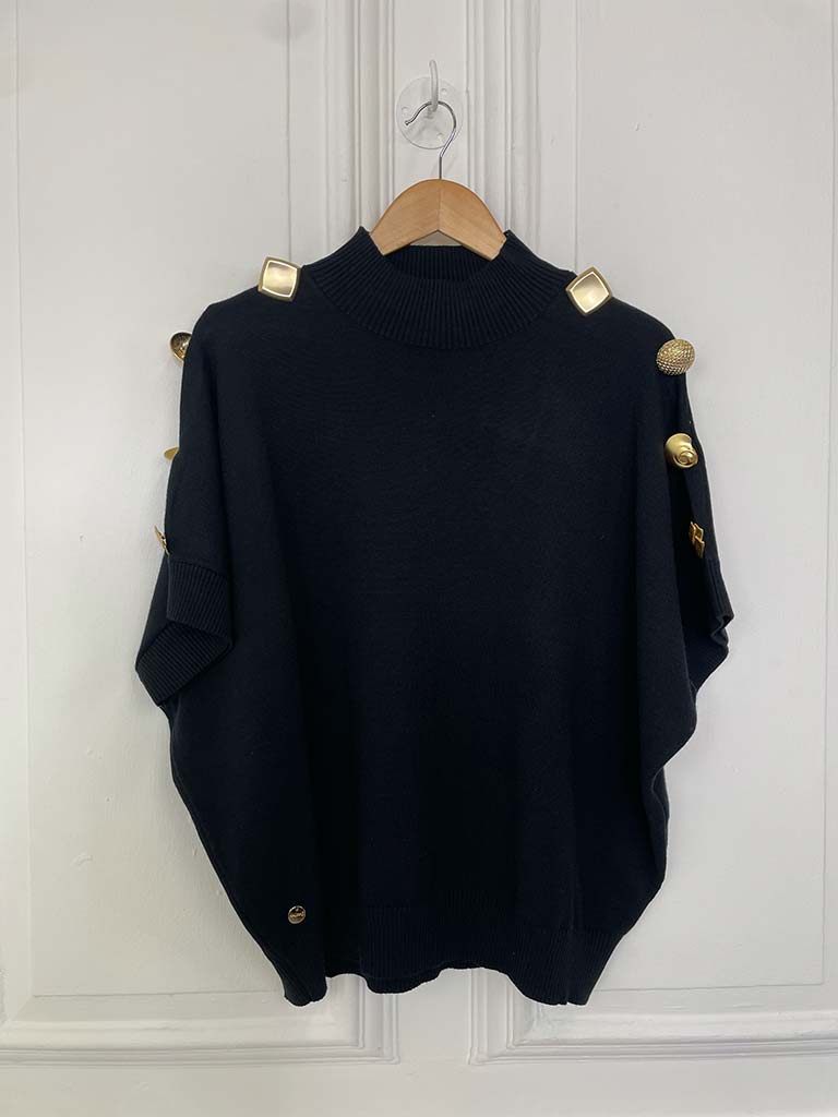 Malissa J Statement Button Knit - Black