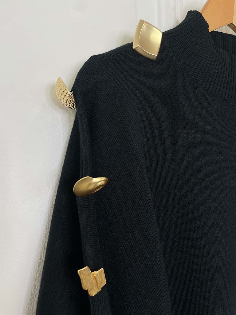 Malissa J Statement Button Knit - Black