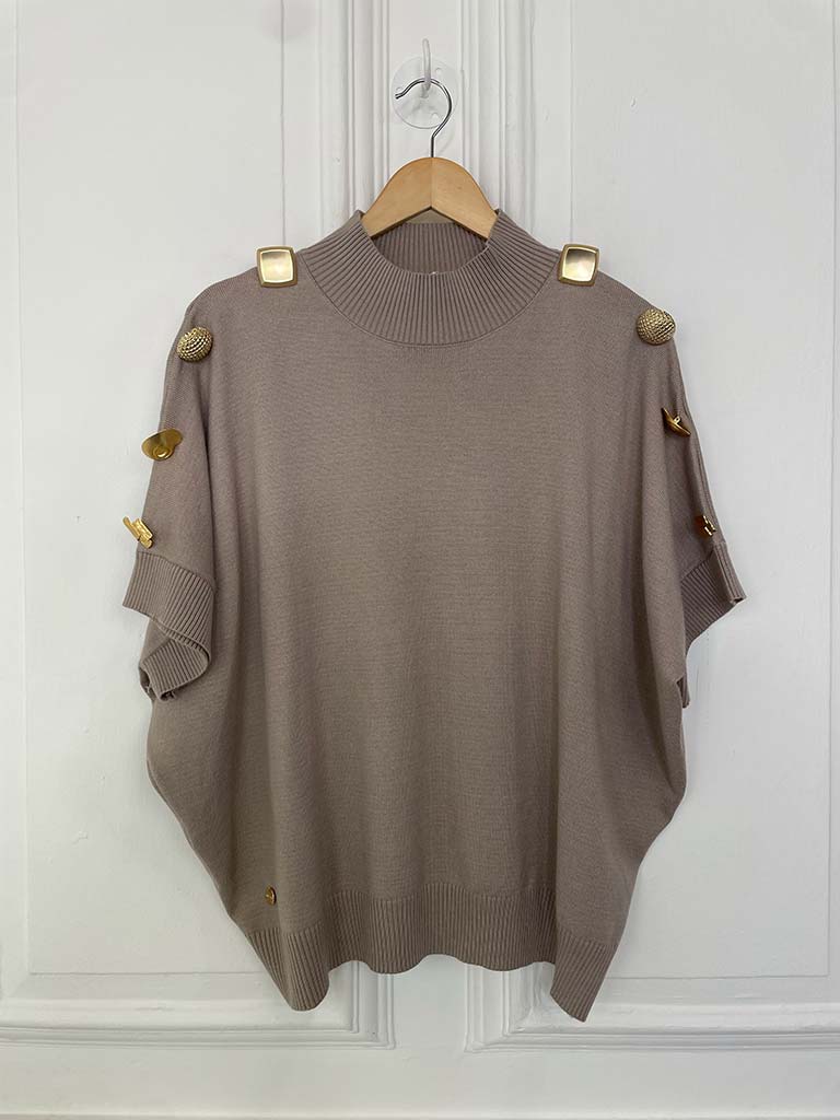 Malissa J Statement Button Knit - Mushroom