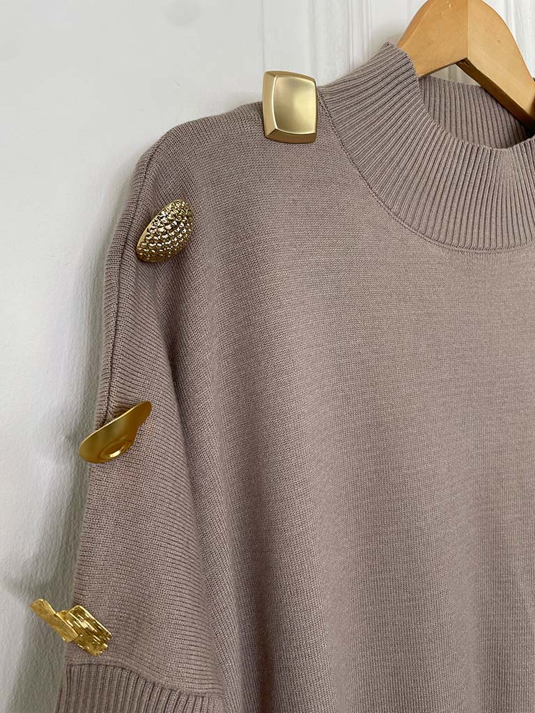 Malissa J Statement Button Knit - Mushroom