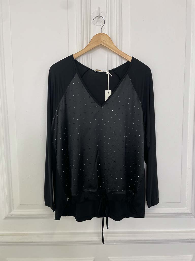 Malissa J Studded Drawstring Top - Black