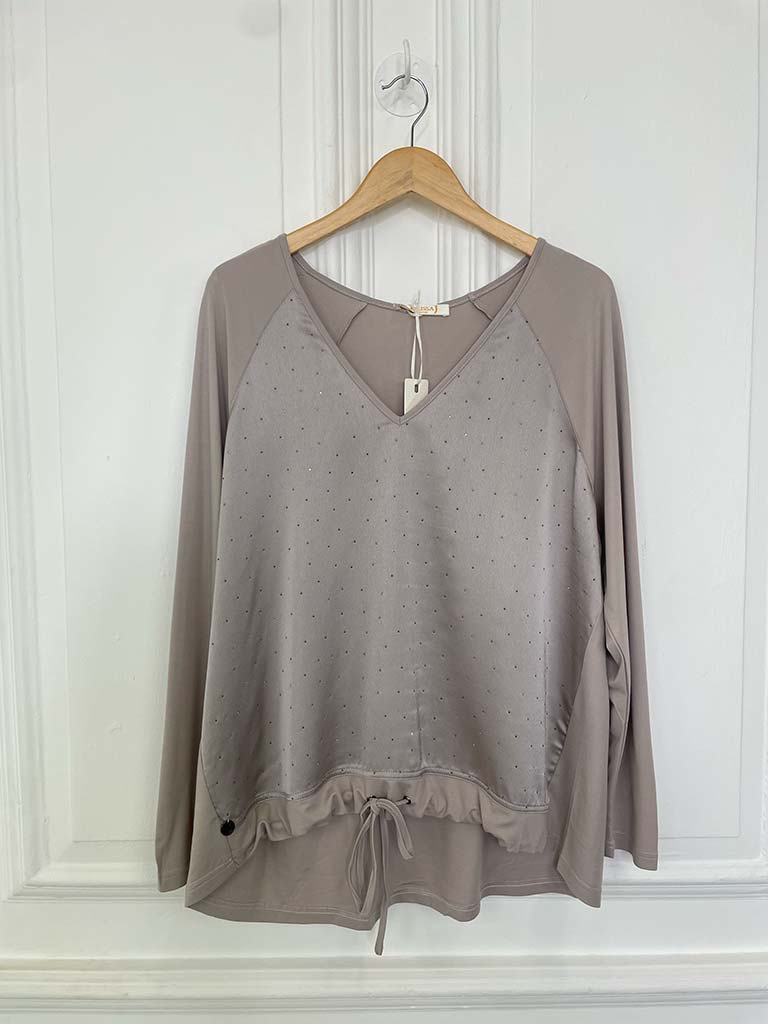 Malissa J Studded Drawstring Top - Stone