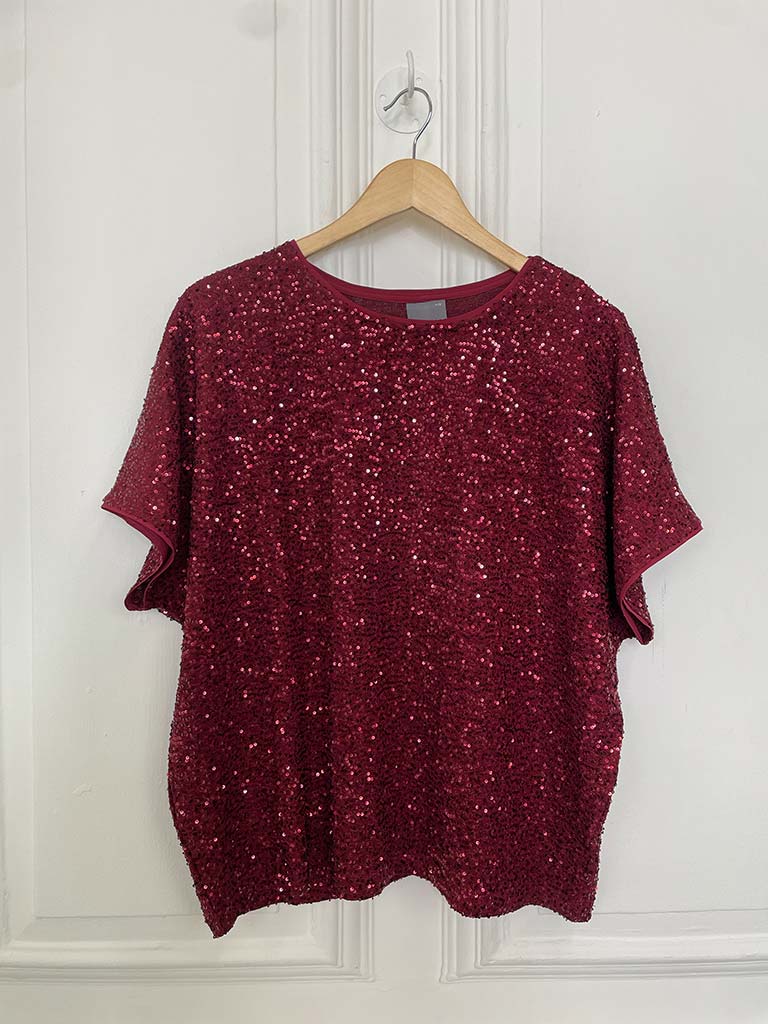 Sequin Boxy Top - Berry