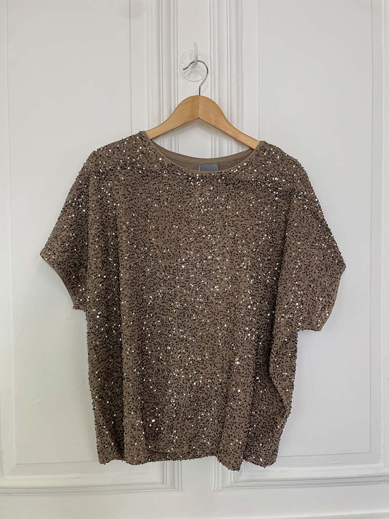 Sequin Boxy Top - Taupe