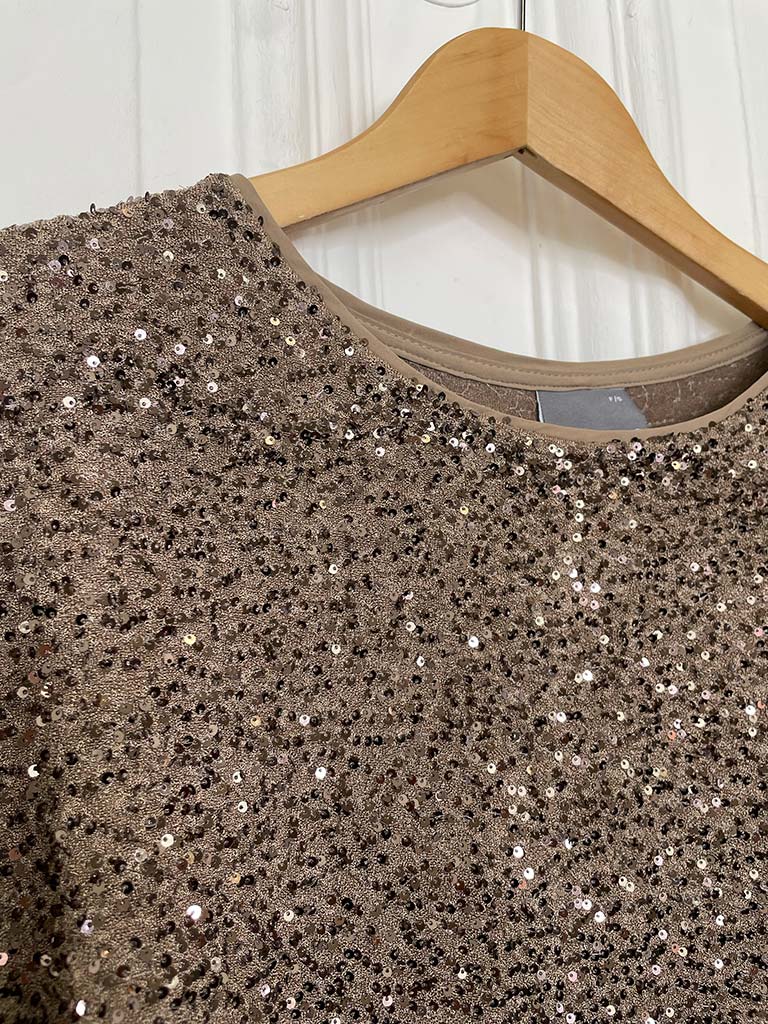 Sequin Boxy Top - Taupe