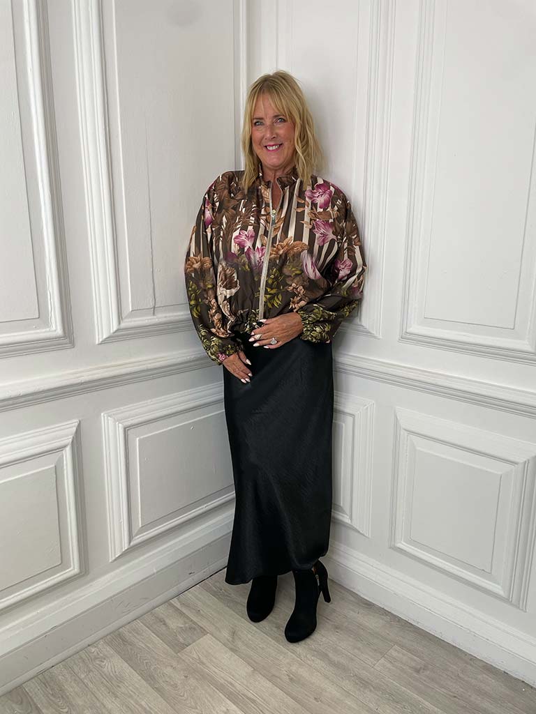 Silk Feel Bomber Jacket - Floral