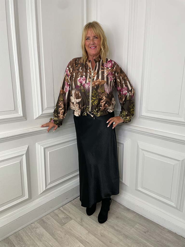Silk Feel Bomber Jacket - Floral