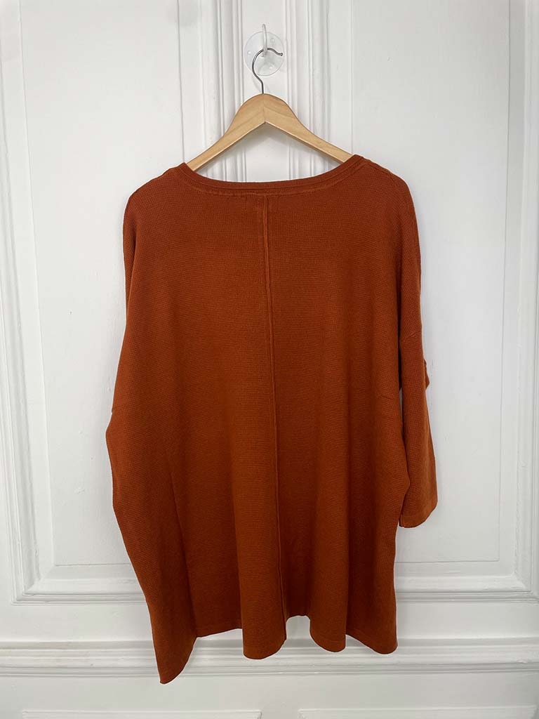 Waffle Drop Back Knit - Rust