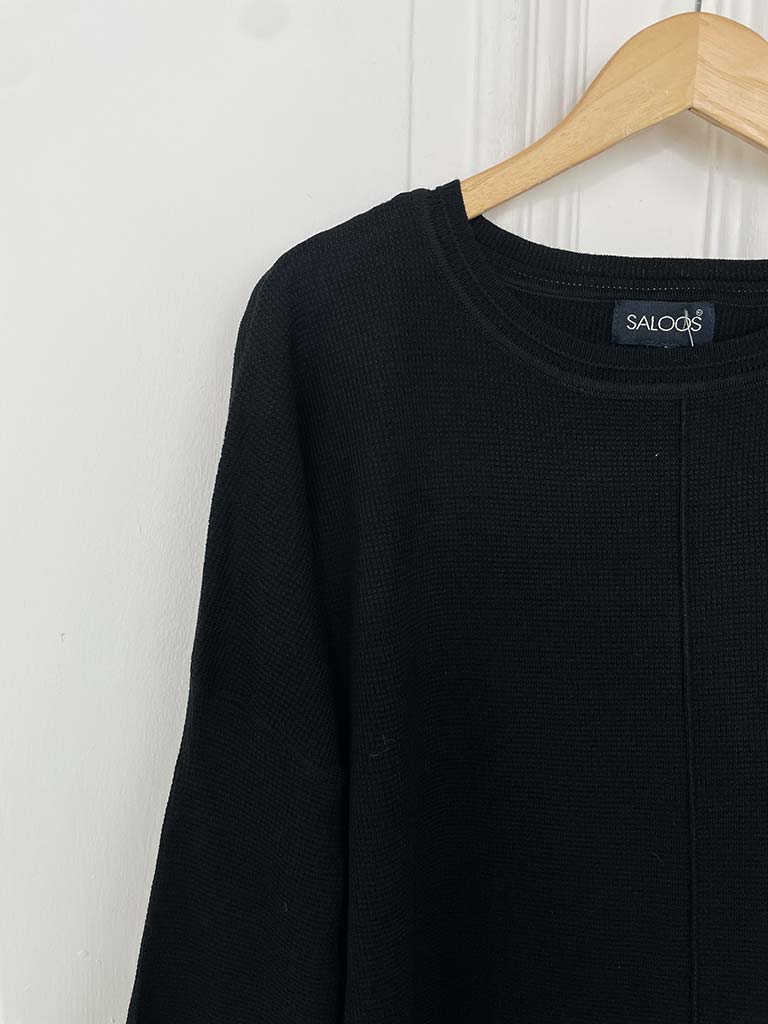 Waffle Drop Back Knit - Black