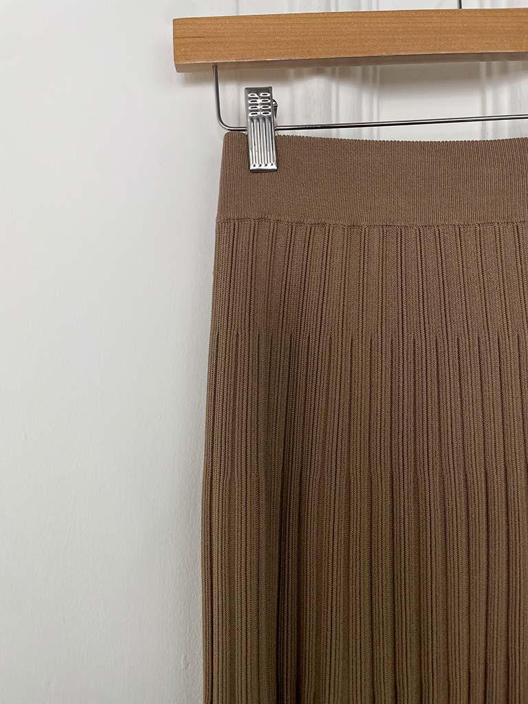Ribbed Knit A-Line Skirt - Sand