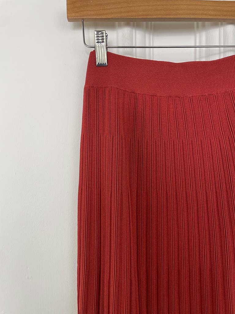 Ribbed Knit A-Line Skirt - Rust