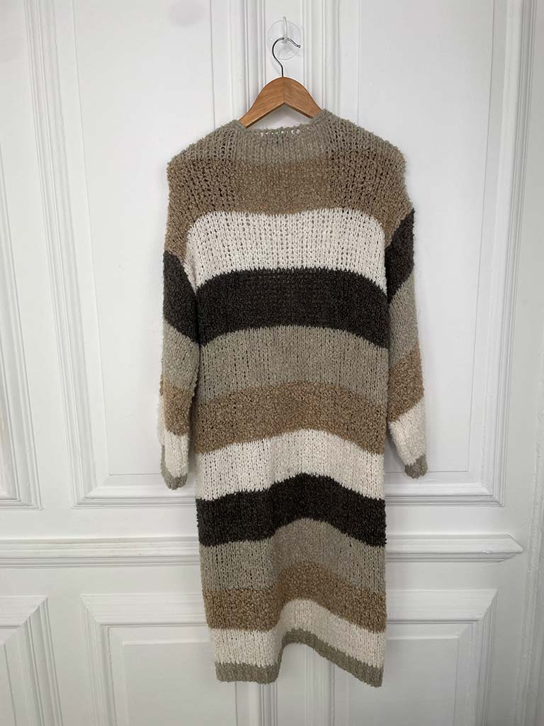 Teddy Stripe Cardigan - Stone & Mocha