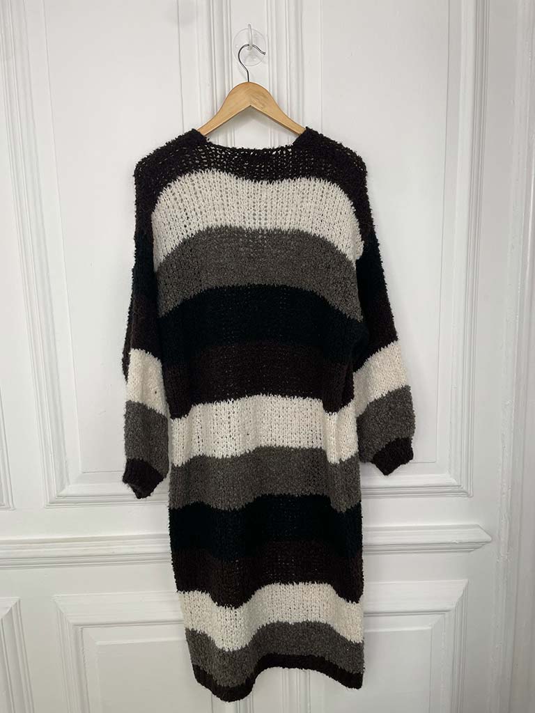 Teddy Stripe Cardigan - Chocolate & Black