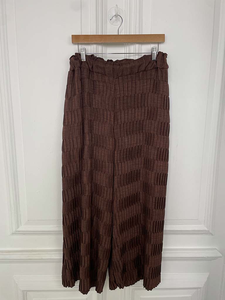 Textured Pleat Palazzos - Coffee