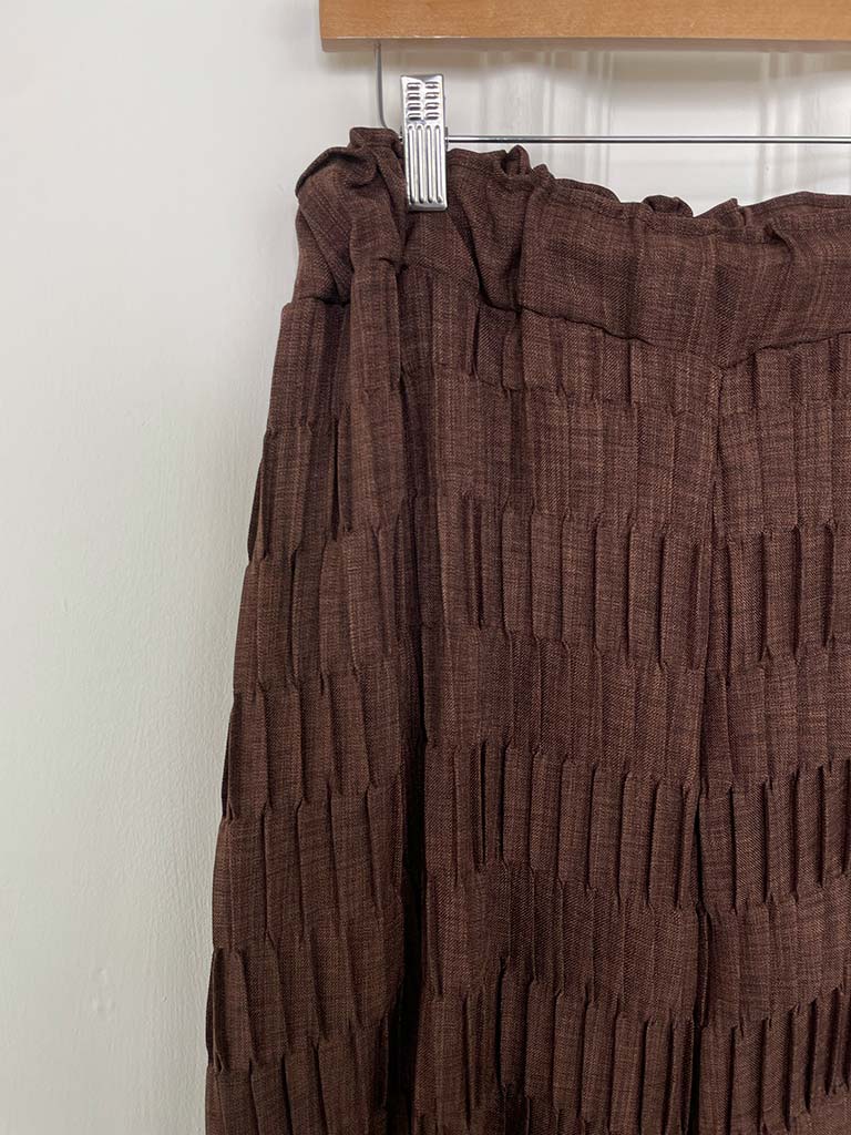 Textured Pleat Palazzos - Coffee