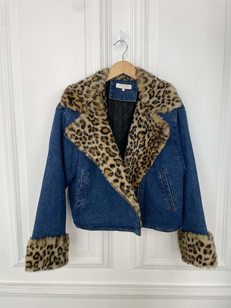 Denim & Leopard Biker Jacket