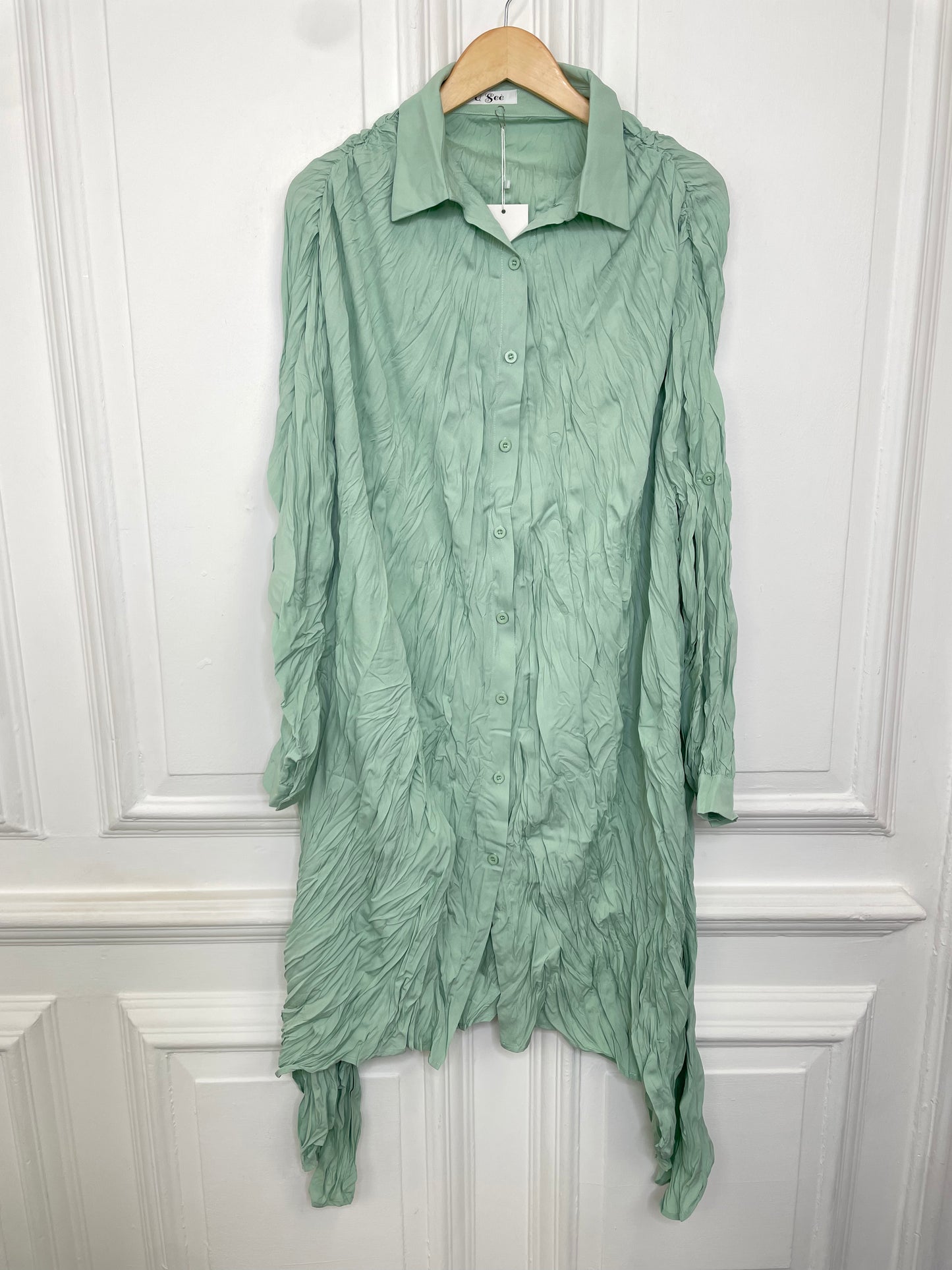 Rippled Shirt Dress - Mint