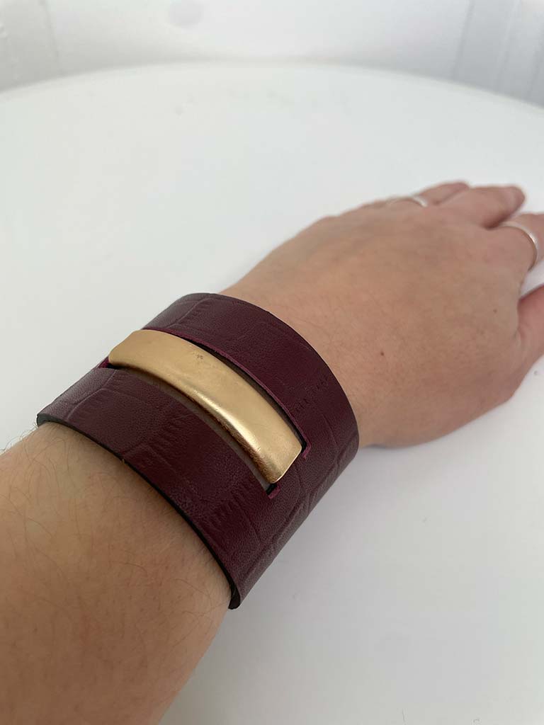 Faux Leather Cuff Bracelet - Burgundy