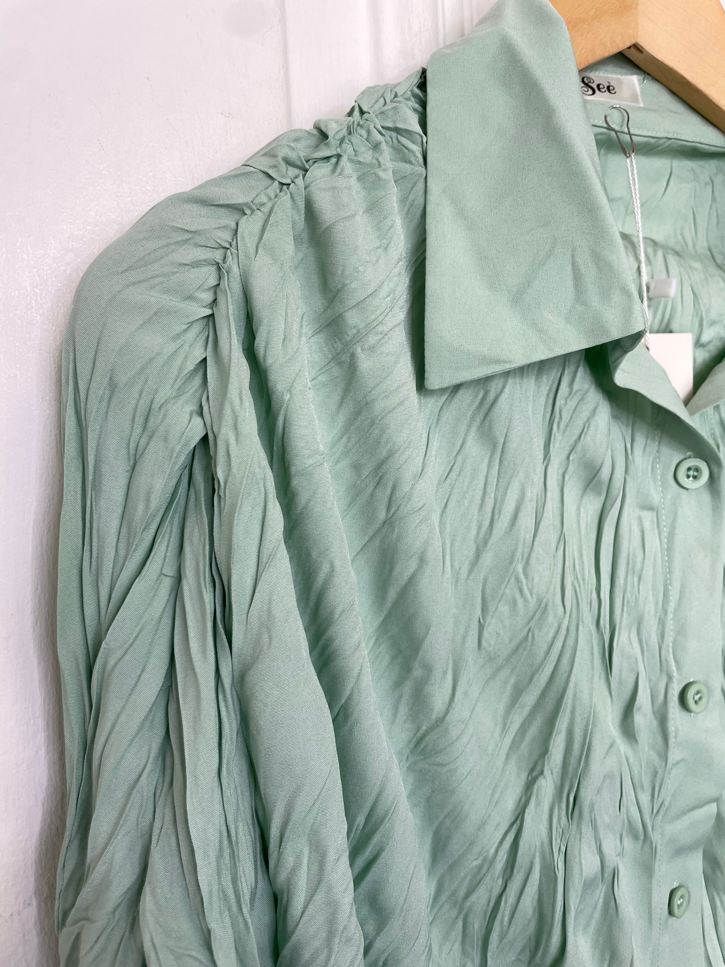 Rippled Shirt Dress - Mint