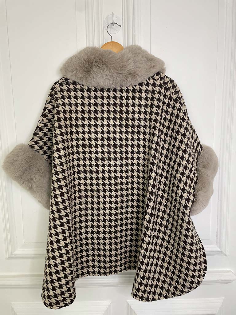 Houndstooth Faux Fur Cape