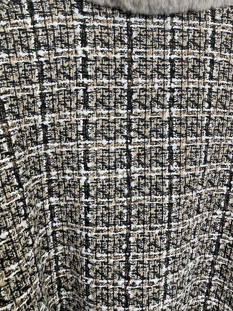 Tweed & Faux Fur Cape - Stone