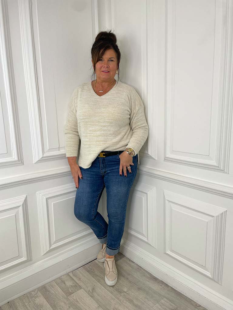 Eyelash V-Neck Knit - Stone