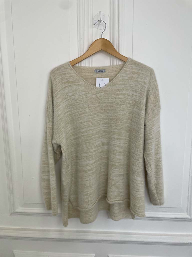 Eyelash V-Neck Knit - Stone