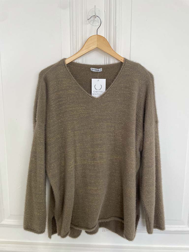 Eyelash V-Neck Knit - Taupe
