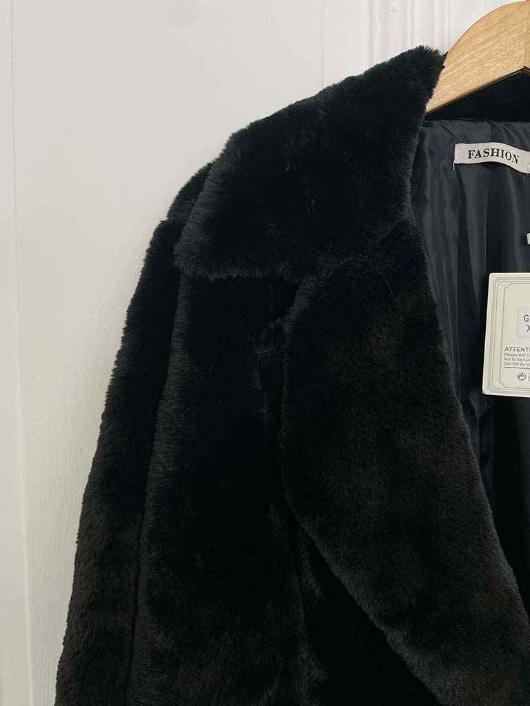Luxe Faux Fur Long Coat - Black