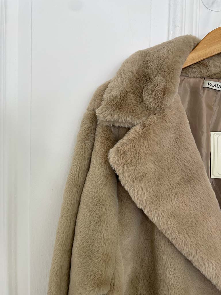 Luxe Faux Fur Long Coat - Fawn