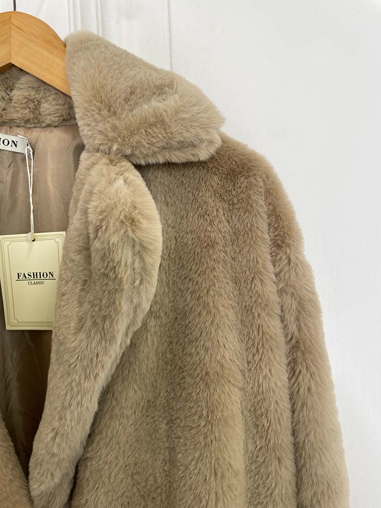 Luxe Faux Fur Long Coat - Fawn