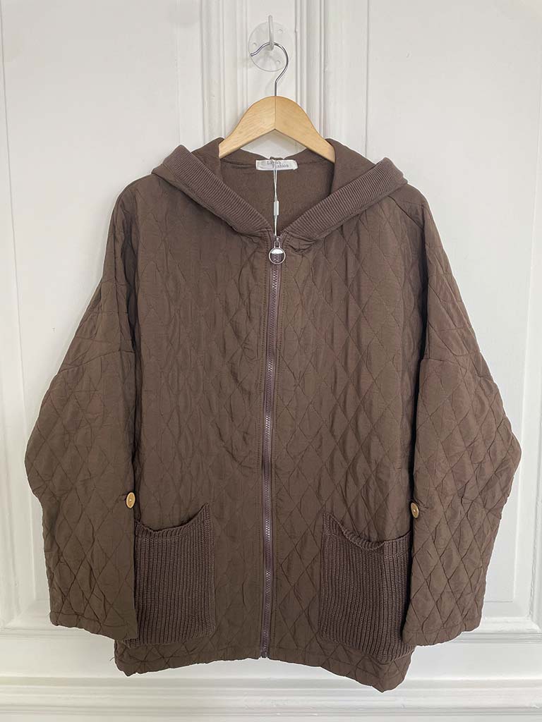 Quilted Hooded Jacket - Chocolate