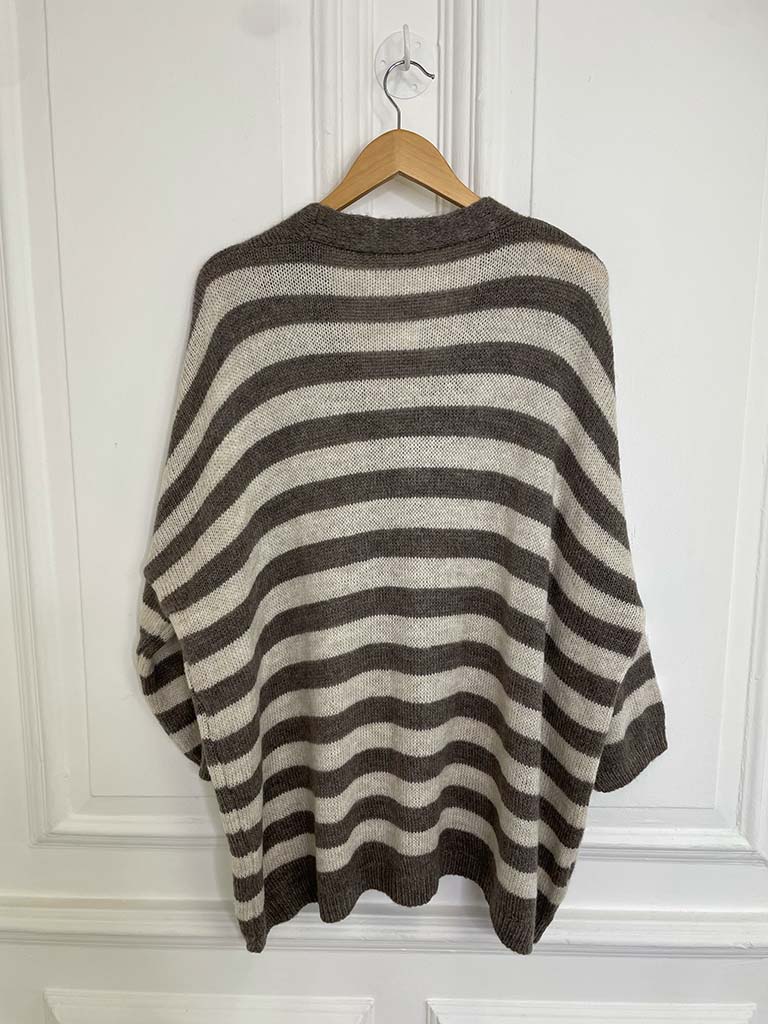 Oversized Striped Cardigan - Taupe