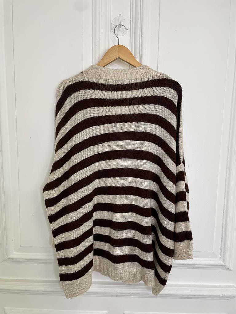 Oversized Striped Cardigan - Chocolate