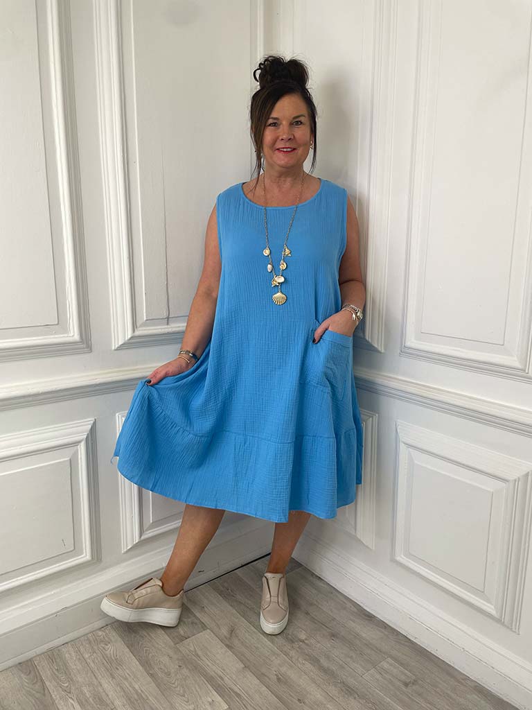 Seersucker Pocket Dress - Azure