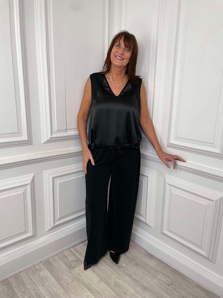 I.D Cowl Boat Neck Top - Black