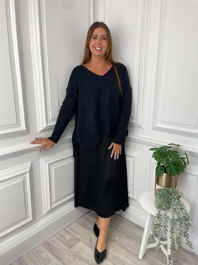 Silk Feel Bias Skirt - Black
