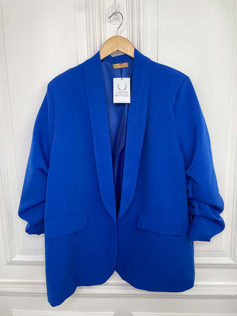 Ruched Sleeve Blazer - Electric Blue