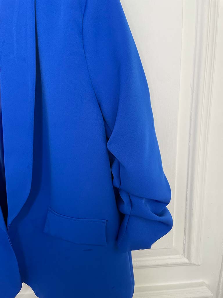 Ruched Sleeve Blazer - Electric Blue