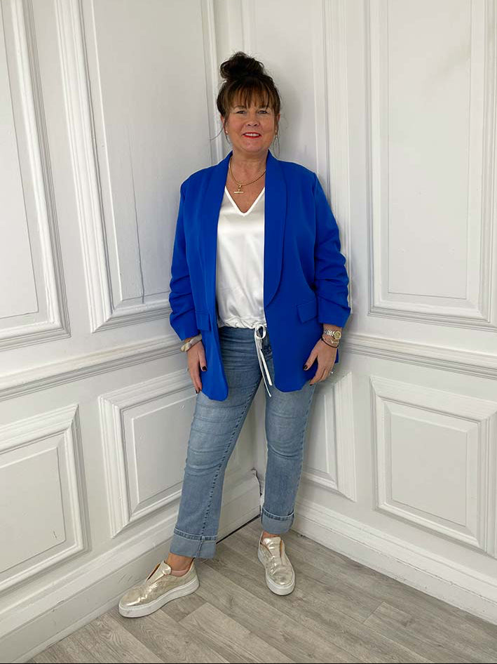 Ruched Sleeve Blazer - Electric Blue