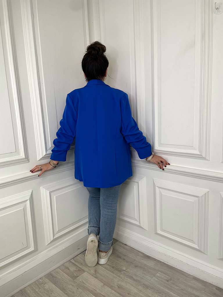 Ruched Sleeve Blazer - Electric Blue