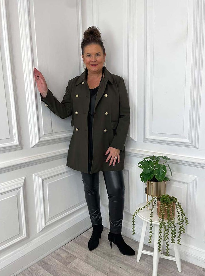 Malissa J Gold Button Double Breasted Blazer - Khaki
