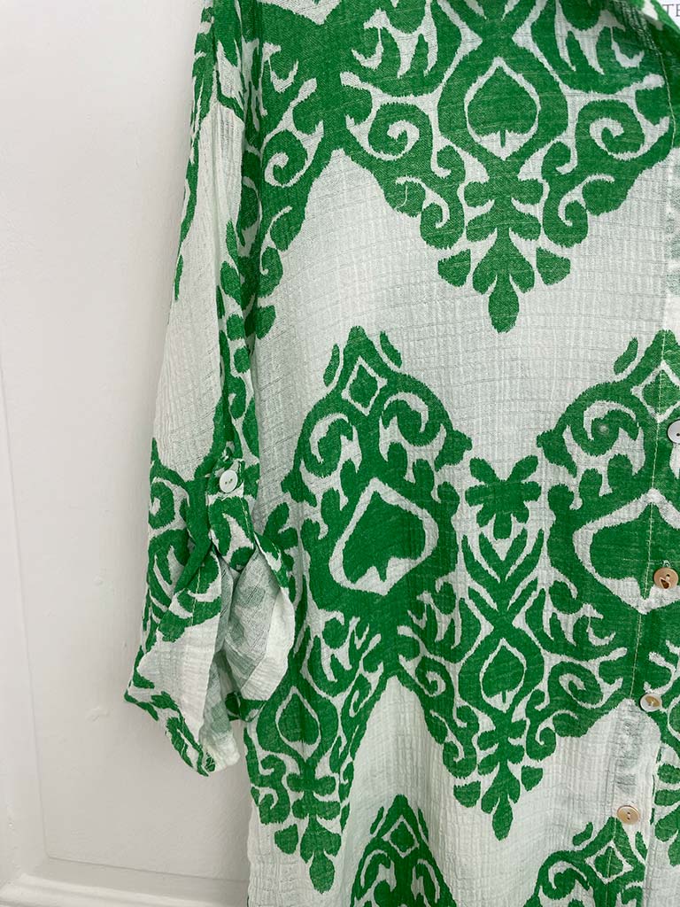 Damask Cotton Shirt Dress - Apple