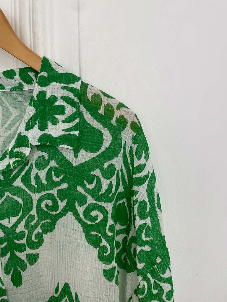 Damask Cotton Shirt Dress - Apple