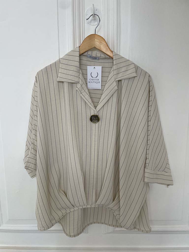 Pinstripe Button Top - Ecru