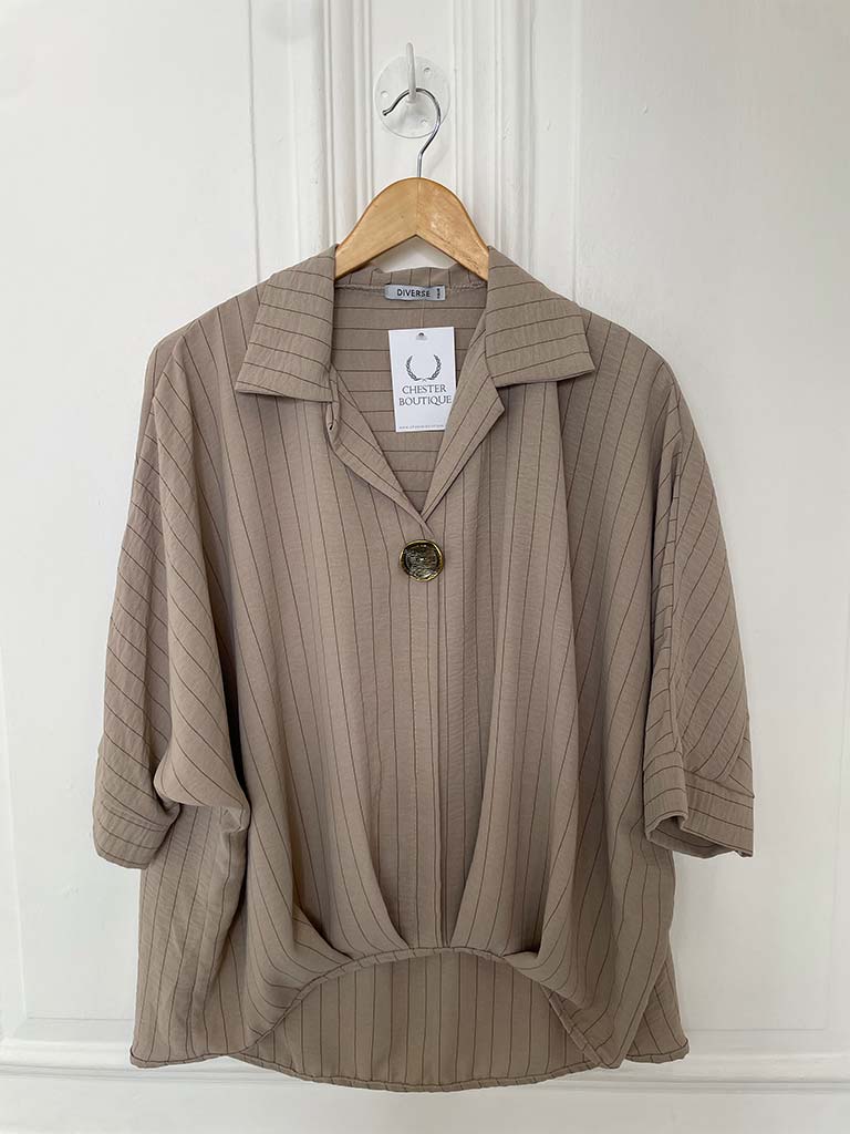 Pinstripe Button Top - Latte