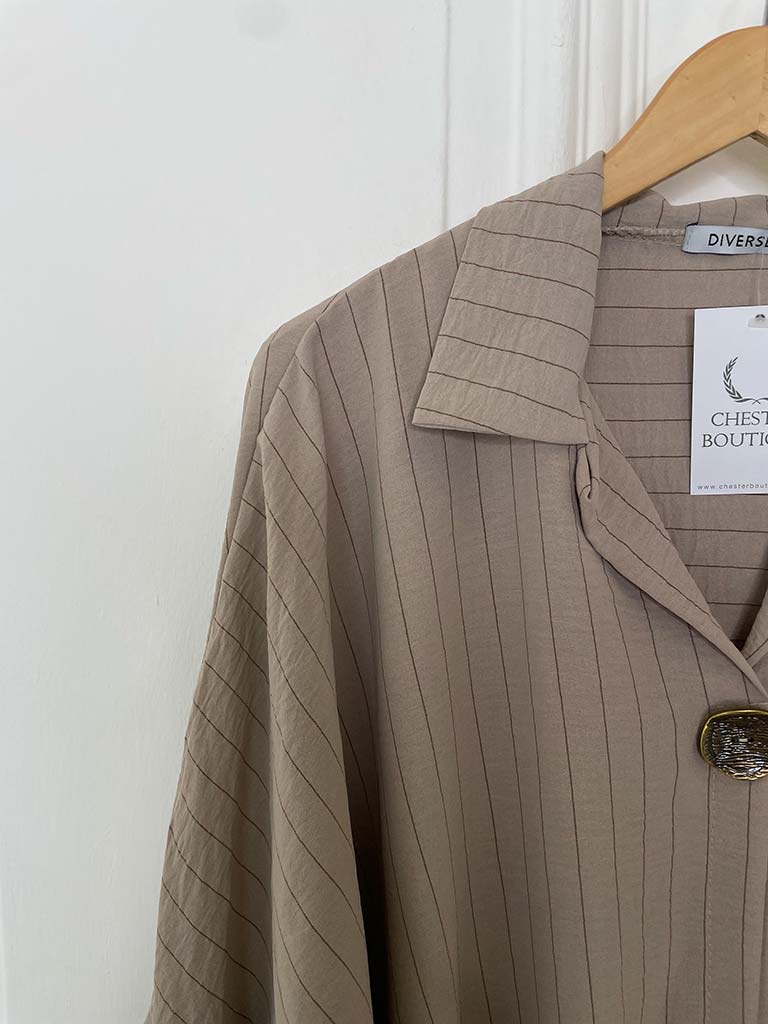 Pinstripe Button Top - Latte