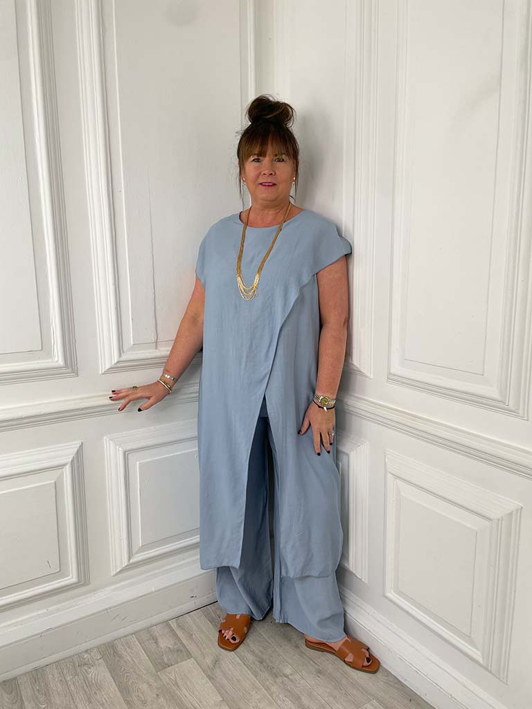 Drape Cross Over Co-ord - Denim